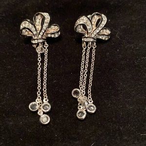 Rhinestone Bows W Black Trim Dangle Earings